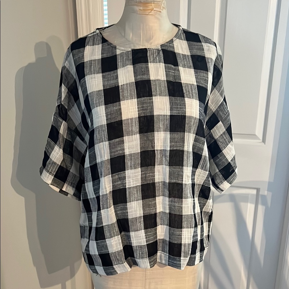 Zara Black and White Checkered Top